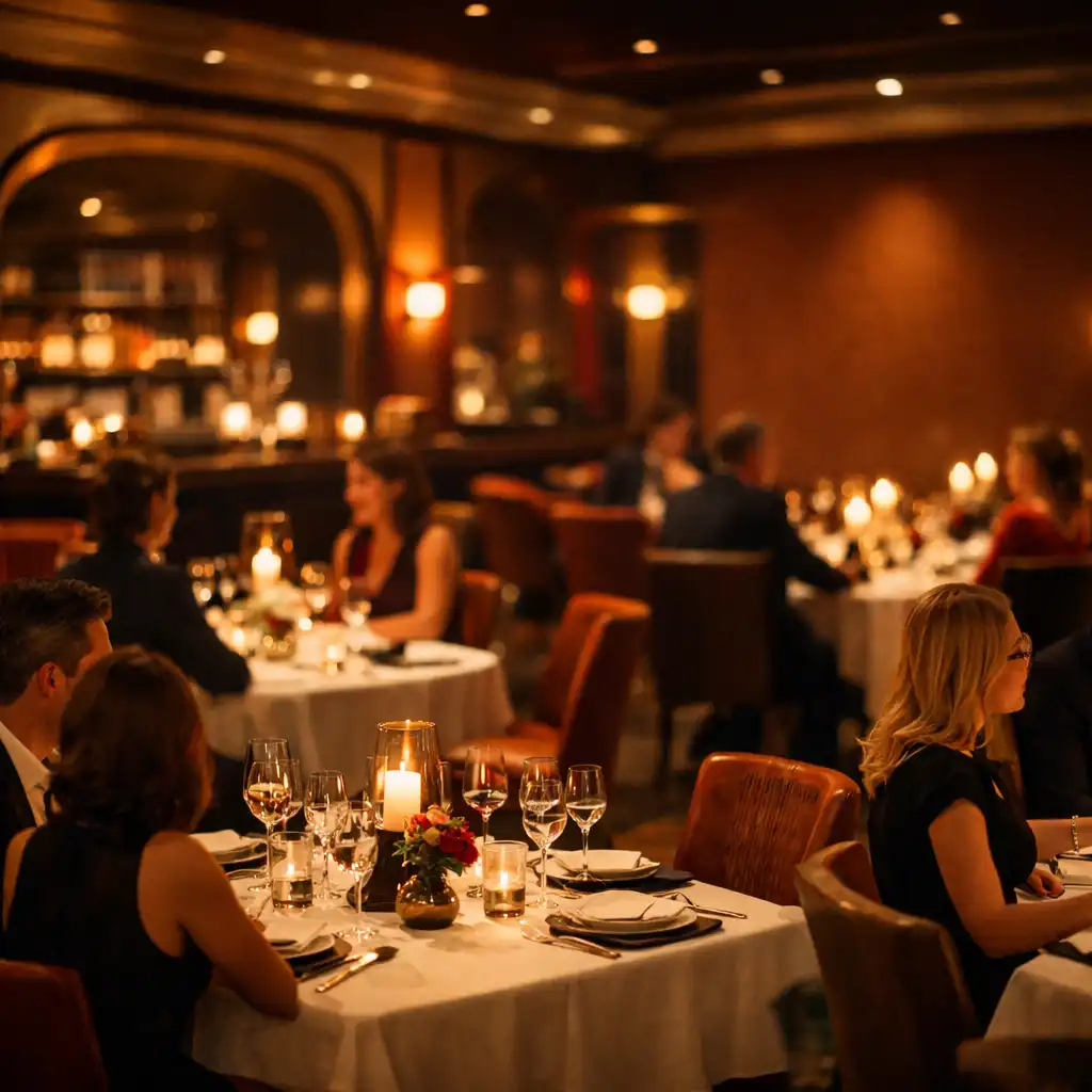 Eleganckie wnętrze restauracji wieczorem