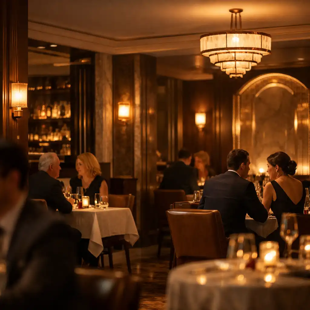 Eleganckie wnętrze restauracji KameraLokal wieczorem